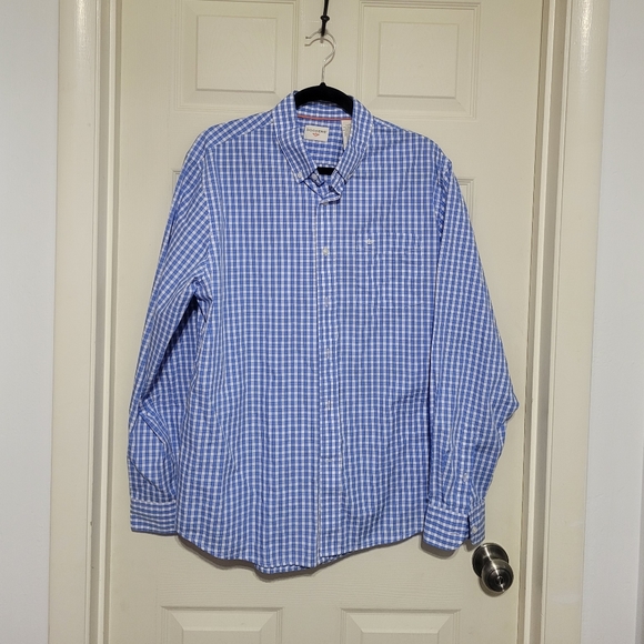 Men's Dockers L/G Checkered White/Blue Dress Shirt. - Picture 6 of 10